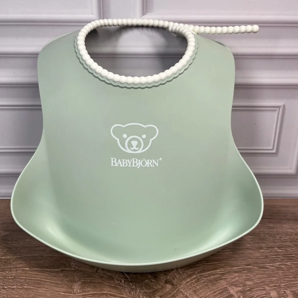 BabyBjorn Silicone Bibs Blue Pink Green 3-Pack Deep Pocket Adjustable BPA Free